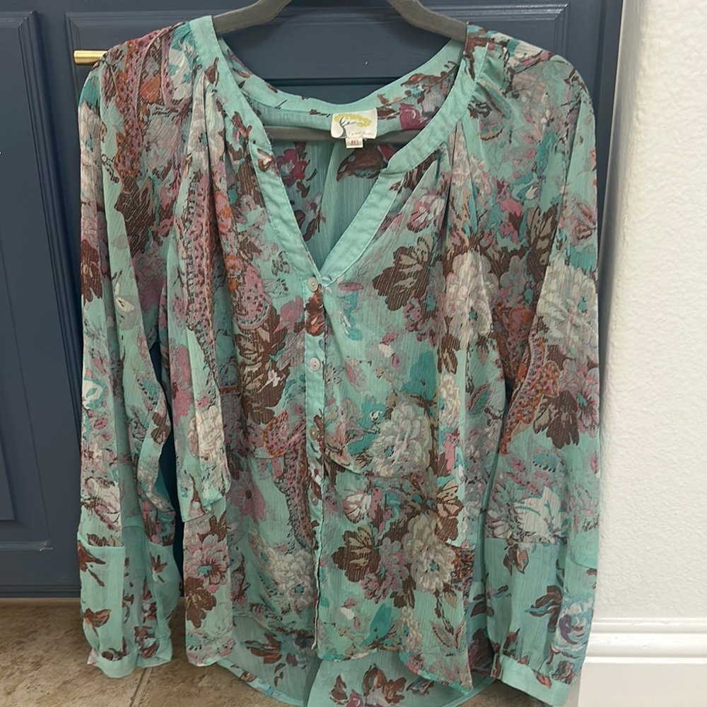 Floral Sheer Blouse - Green and Brown